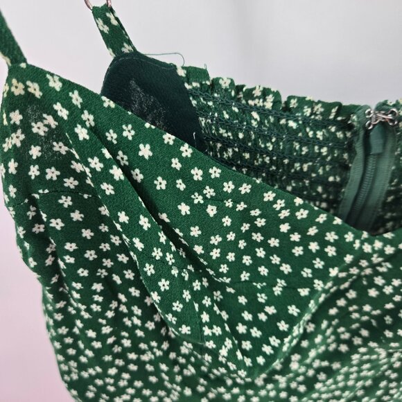 Reformation Green White Flowers Back Zipper Ruching Mini Dress Size 2 - Picture 3 of 15